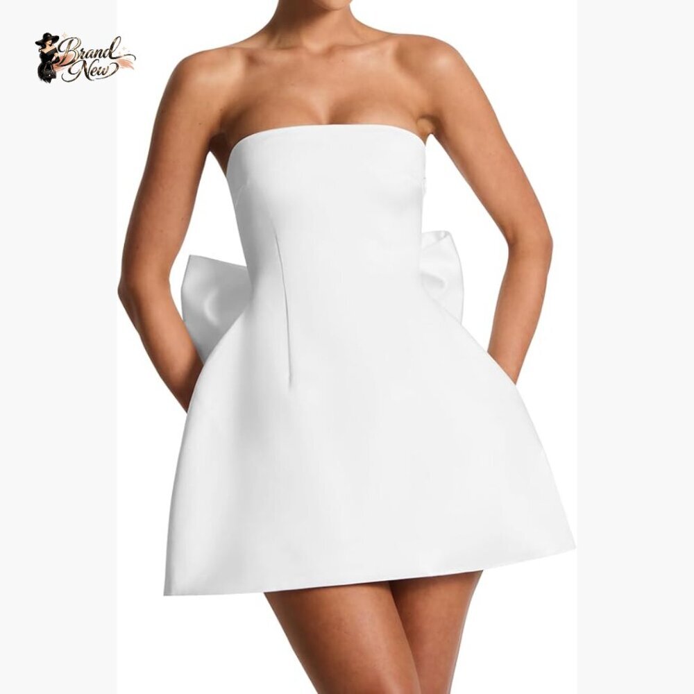 Strapless Backless Corset Mini Dress Fit Flare Bow A-Line Summer